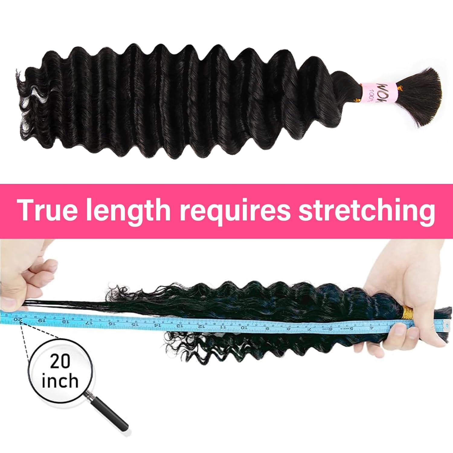 Human Braiding Hair for Boho Braids, 100 Percent Wet and Wavy Brazilian Virgin Human Hair for Boho Knotless 12A Deep Wave Boho Human Braiding Hair Curly Hair Extensions 100g 2 Bundles Natural Color