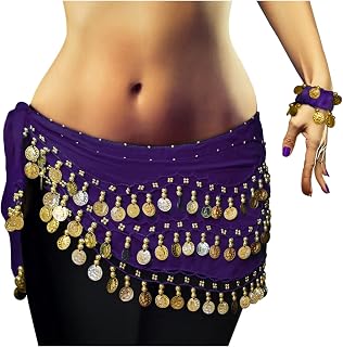 MBW Disfraz de danza del vientre, color lila, incluye un par de cadenas para carnaval, morado, Talla única