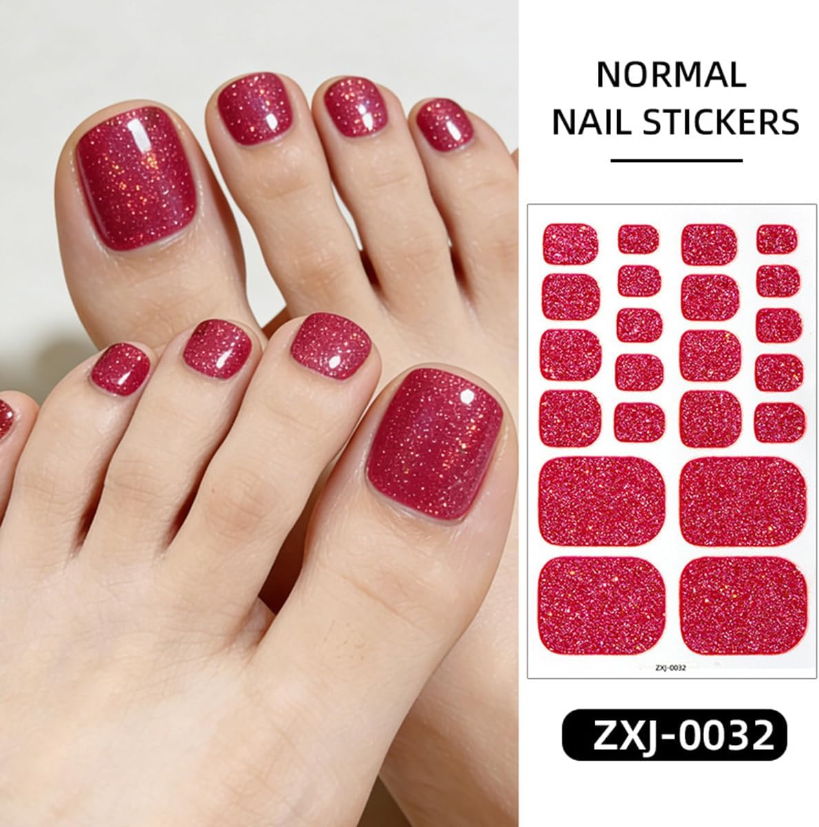 5PCS Toe Full Nail Wraps Gel Nail Stickers Solid Pink Red Purple Glitter Nail Full Wrap Nail Polish Strips 5PCS Rose Red Silver Self-Adhesive Toe Nail Decals for Women DIY Nail Art Decorations