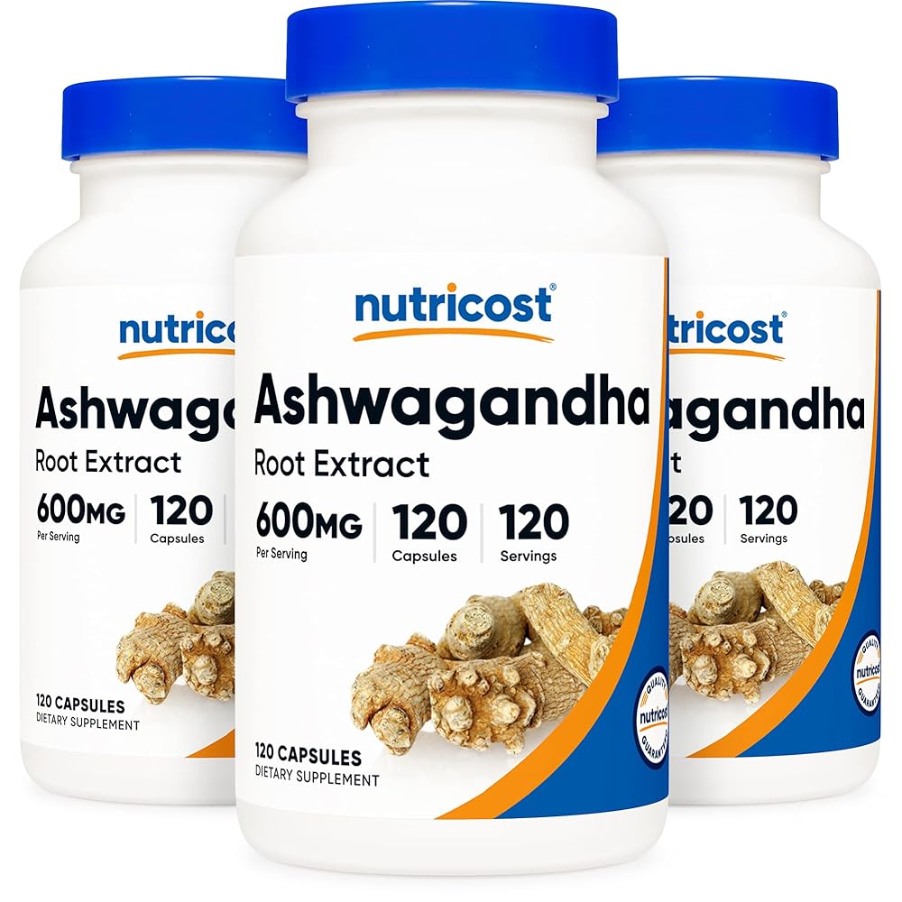 Nutricost Ashwagandha Herbal Supplement 600mg, 120 Capsules - Ashwagandha Root (3 Bottles)