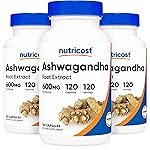 Nutricost Ashwagandha Herbal Supplement 600mg, 120 Capsules - Ashwagandha Root (3 Bottles)
