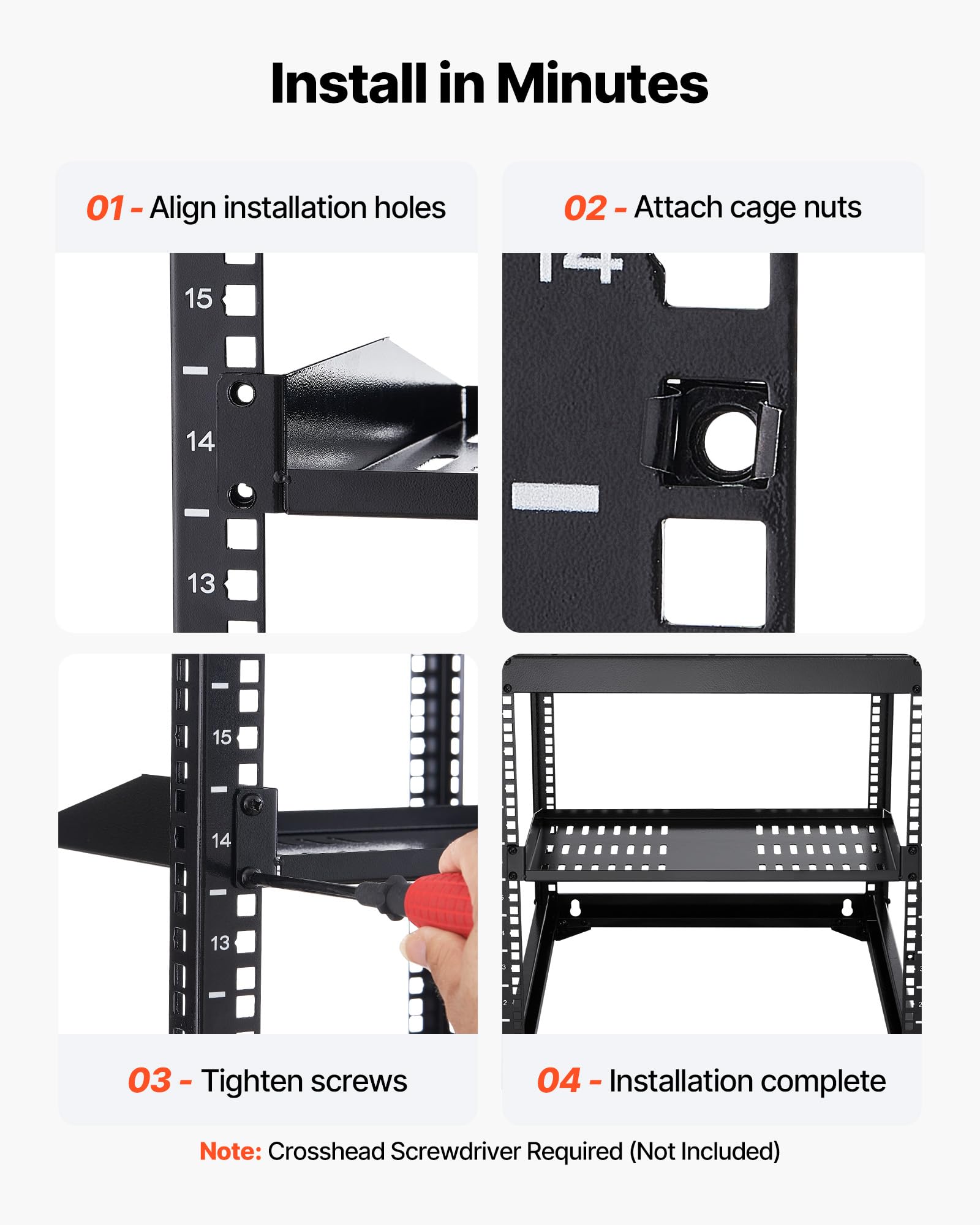 VEVOR 1U Server-Rack-Regal 4 STK. 22,68 kg belüfteter Ausleger Wandmontage 254 mm Tiefe 482 mm