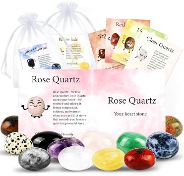 TUZELIYA 12Pcs Healing Crystals Stones Sets for Women - Natural Pocket Gemstones Bulk with Meaning Card Organza - Party Gifts Decoration - Pocket Crystal Gifts for Mom Teacher Coworker Nurse Family