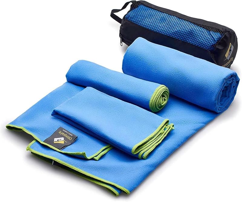 Toalla de secado rápido – Paquete de 3 tamaños de toallas de viaje de microfibra ligera con bolsa – Juego de toallas de secado rápido para camping, playa, gimnasio, mochilero, deportes, yoga y natación