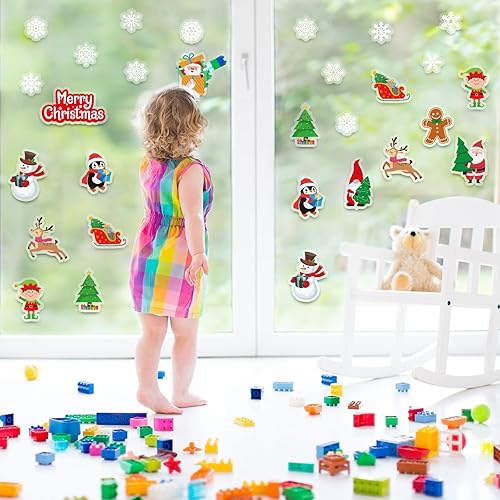 Miniatura 6 de 40 calcomanías de gel grueso de Navidad para ventana de Navidad, calcomanías de gel para niños y adultos, hogar, avión, aula, guardería, suministros