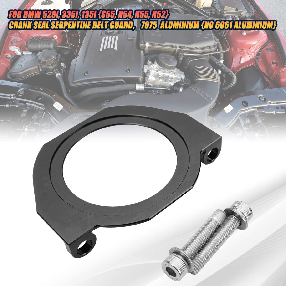 Canitu Black Crank Seal Guard Plate,Billet Aluminum Front Crankshaft Seal Engine Serpentine Belt Guards Protection Guards Plate Replacement Accessory Kit for BMW 335i 528i 135i S55 N54 N52