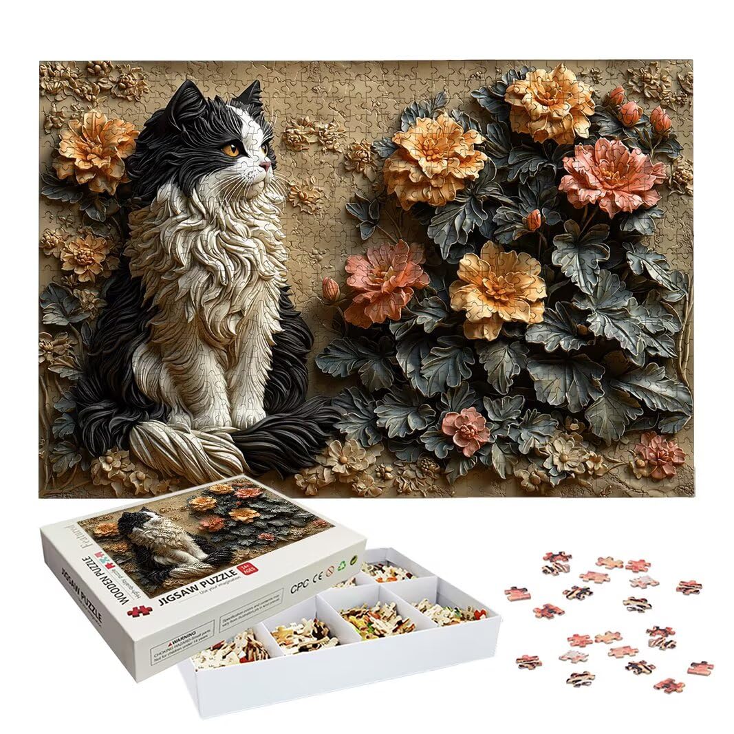 Puzzle 1000 Piezas, Puzzle Gato de Madera para Adultos, Regalos -2150