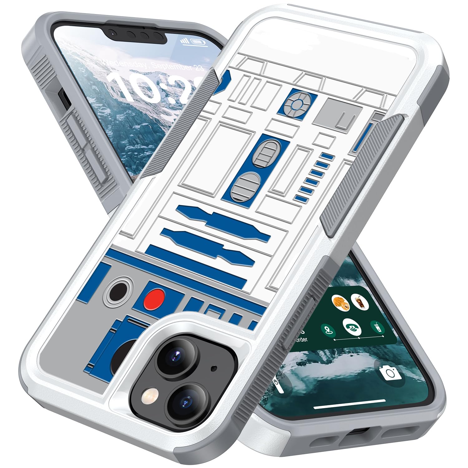 Candykisscase Phone Case for iPhone 15 Plus, R2D2 Astromech Droid Robot Pattern Shock-Absorption Hard PC and Inner Silicone Hybrid Dual Layer Armor Defender Case for Apple iPhone 15 Plus