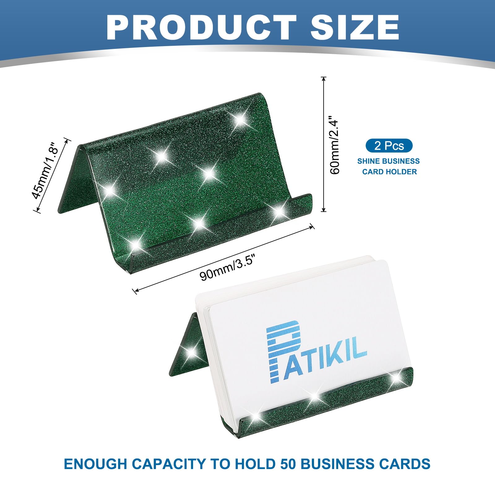 PATIKIL Business Card Holder for Desk 2Pcs Acrylic Business Card Holders Shine Card Stand Organizer Cards Display for Office Exhibition Green - Image 2