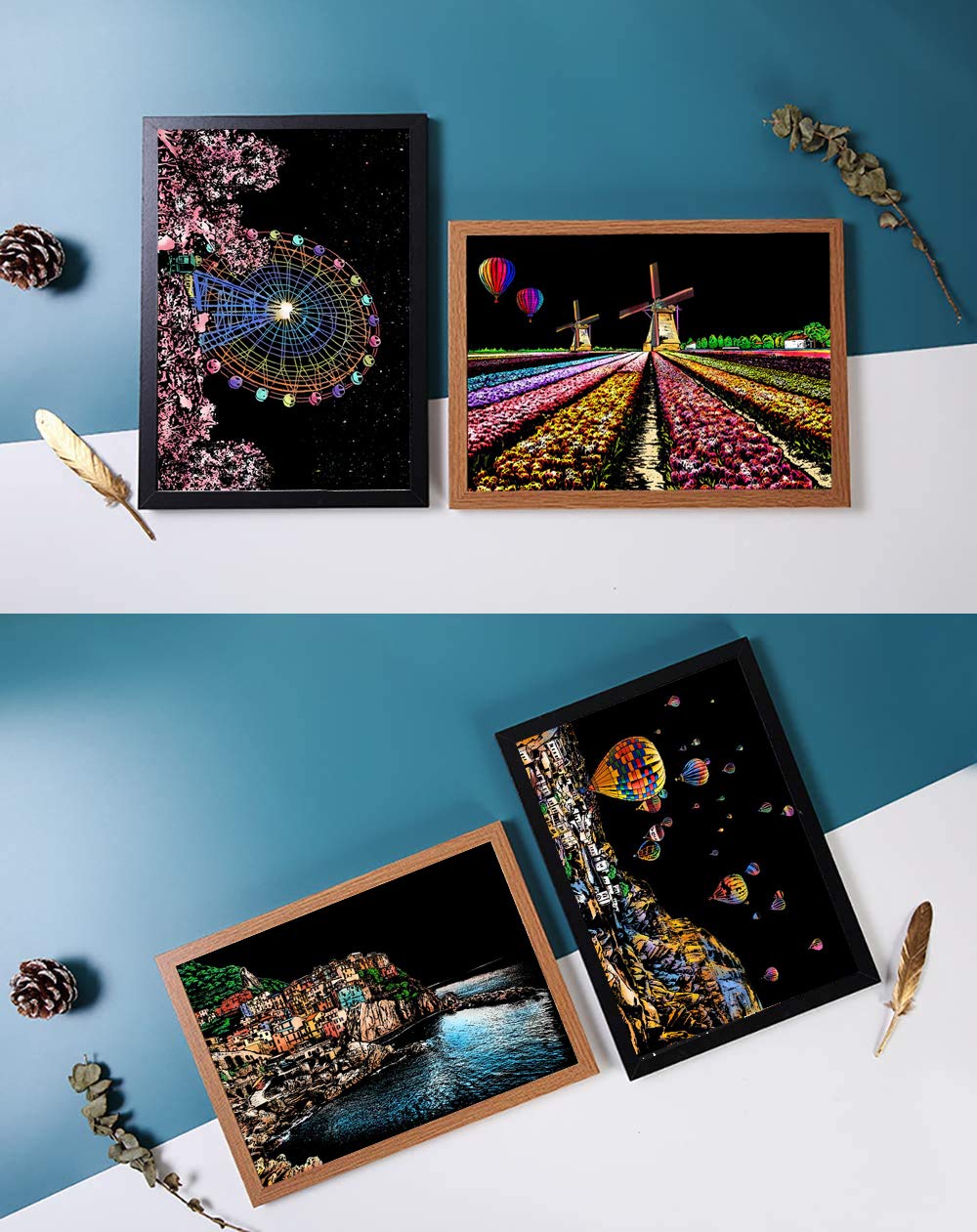 Peinture à gratter pour adulte, papier de peinture artistique à gratter arc-en- Kit de bricolage en papier pour peinture à gratter qui brille dans le noir,Papier de peinture arc-en-à gratter pour