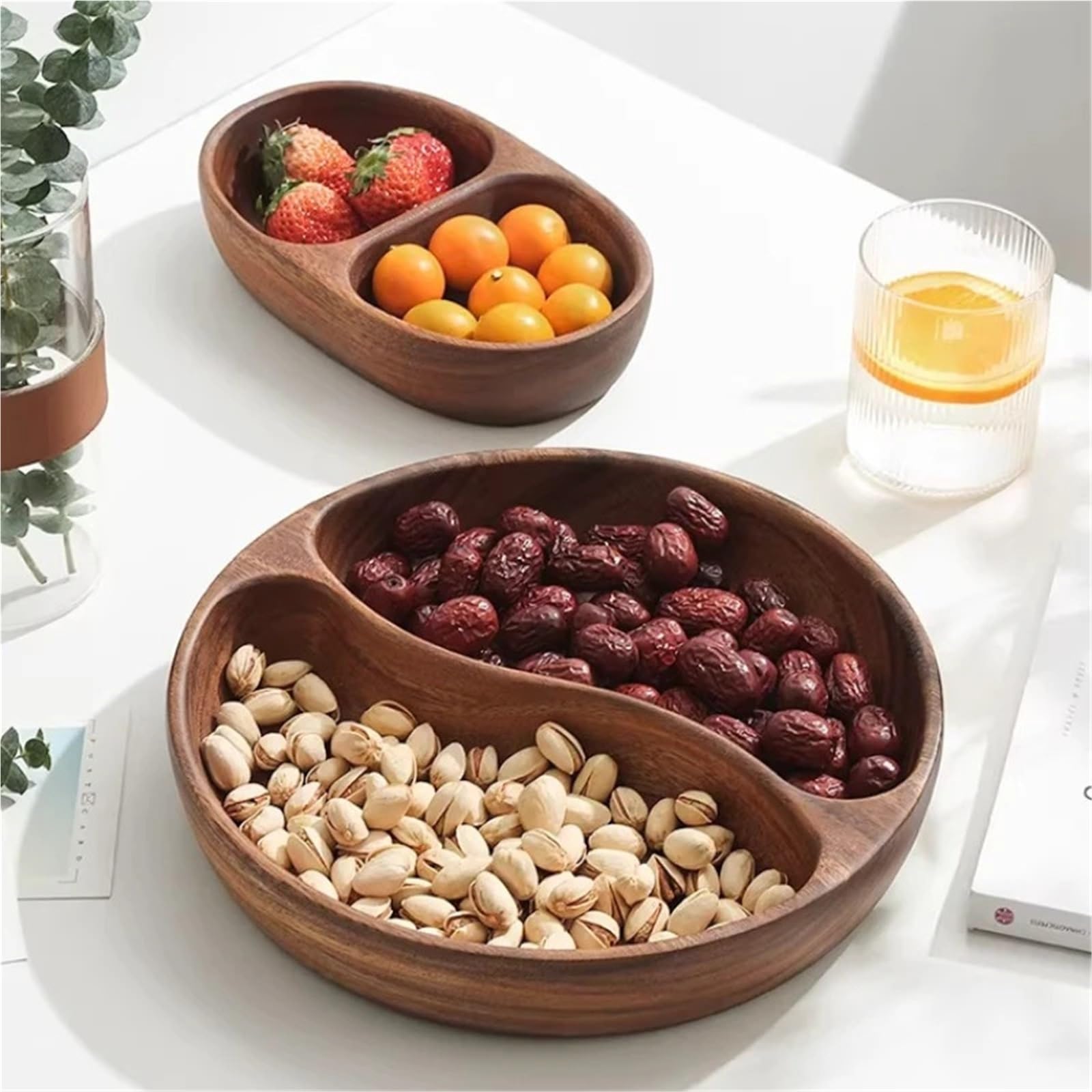 Holz-Trockenfrucht-Trenntablett, Snack-Tablett für Obst Dips Picknick | Obstteller for Zuhause, Wohnzimmer, Nussteller, Massivholz-Aufbewahrungstablett(Color1)