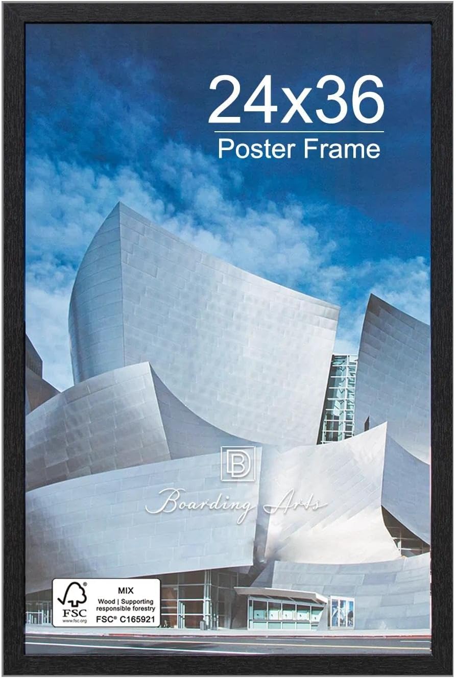 Boarding 24x36 Poster Frame with Polished Plexiglass, Black Wood Large Wide Picture Frames for Vertical or Horizontal-Sylvan Collection for 24x36 Posters, Art Prints & Photos