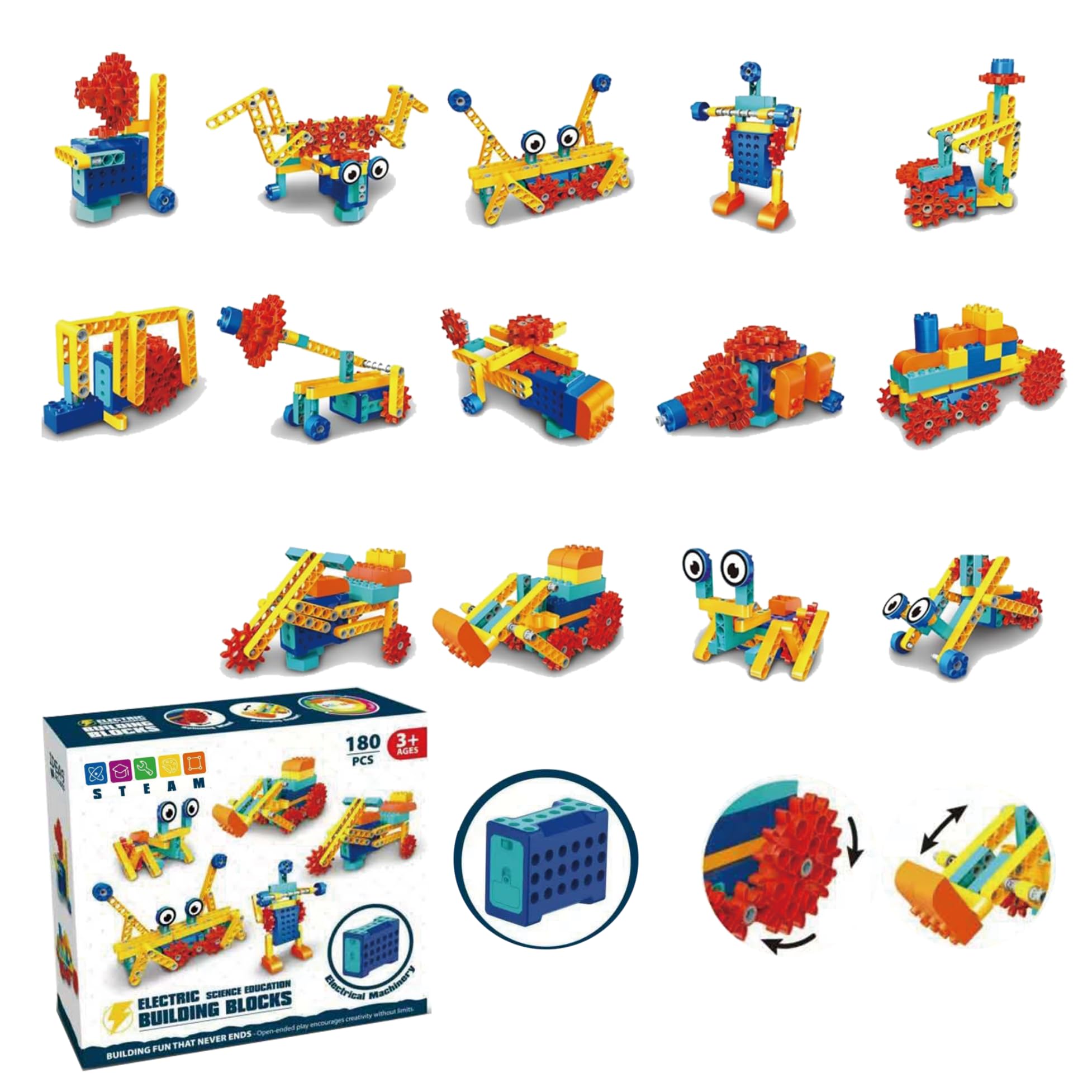 AptoFun STEM Building Blocks with Motor, 180-Piece Educational Toy for Children from 3 Years - Science, Technology, Engineering & Mathematics, Creative Building Set for Boys & Girls