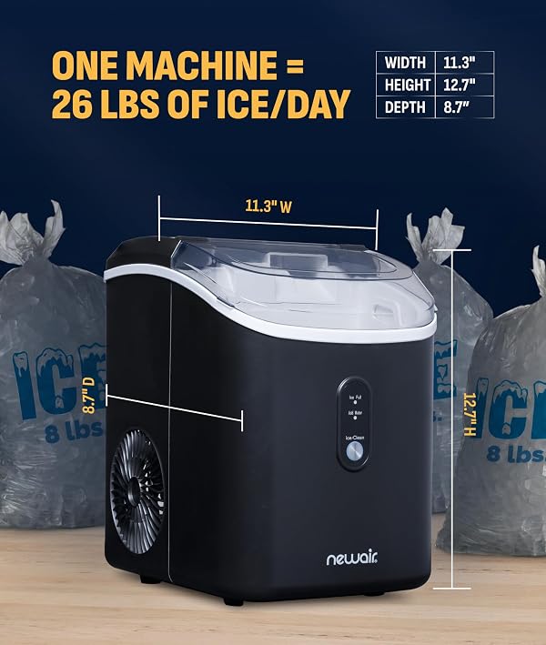 NewAir Nugget Ice Maker | Countertop Portable Ice Machine | 26 lbs/Day Soft Chewable Nugget Ice in 10 Min | Matte Black Compact Design by NewAir - Image 4
