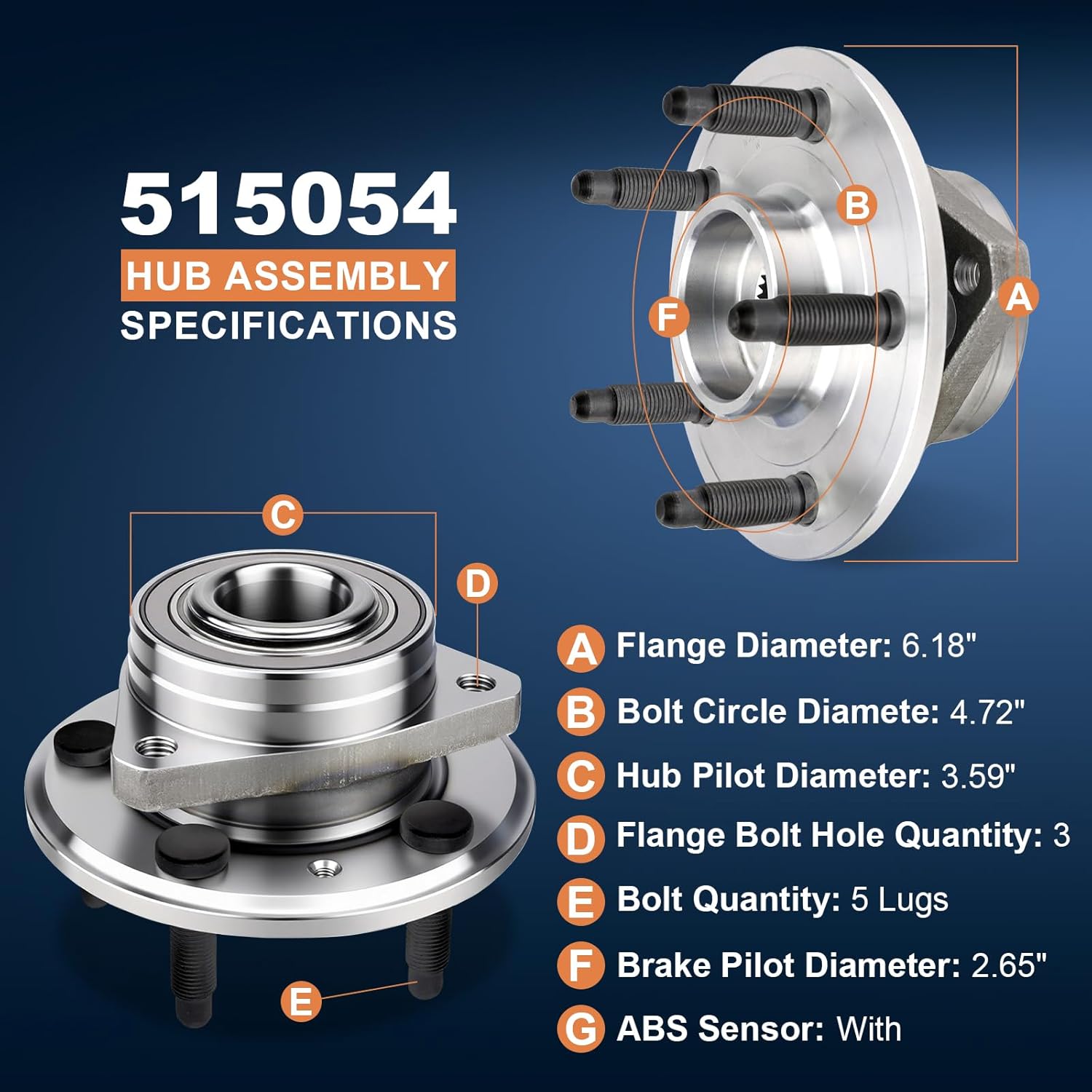 513288 Front or Rear Wheel Bearing Hub Assembly Fit for Buick 10-17 Allure/LaCrosse/Regal, for Cadillac 13-16 CTS/XTS, for chevy 10-17 Equinox/Impala/Malibu, for GMC 10-17 Terrain 5-Lug ABS