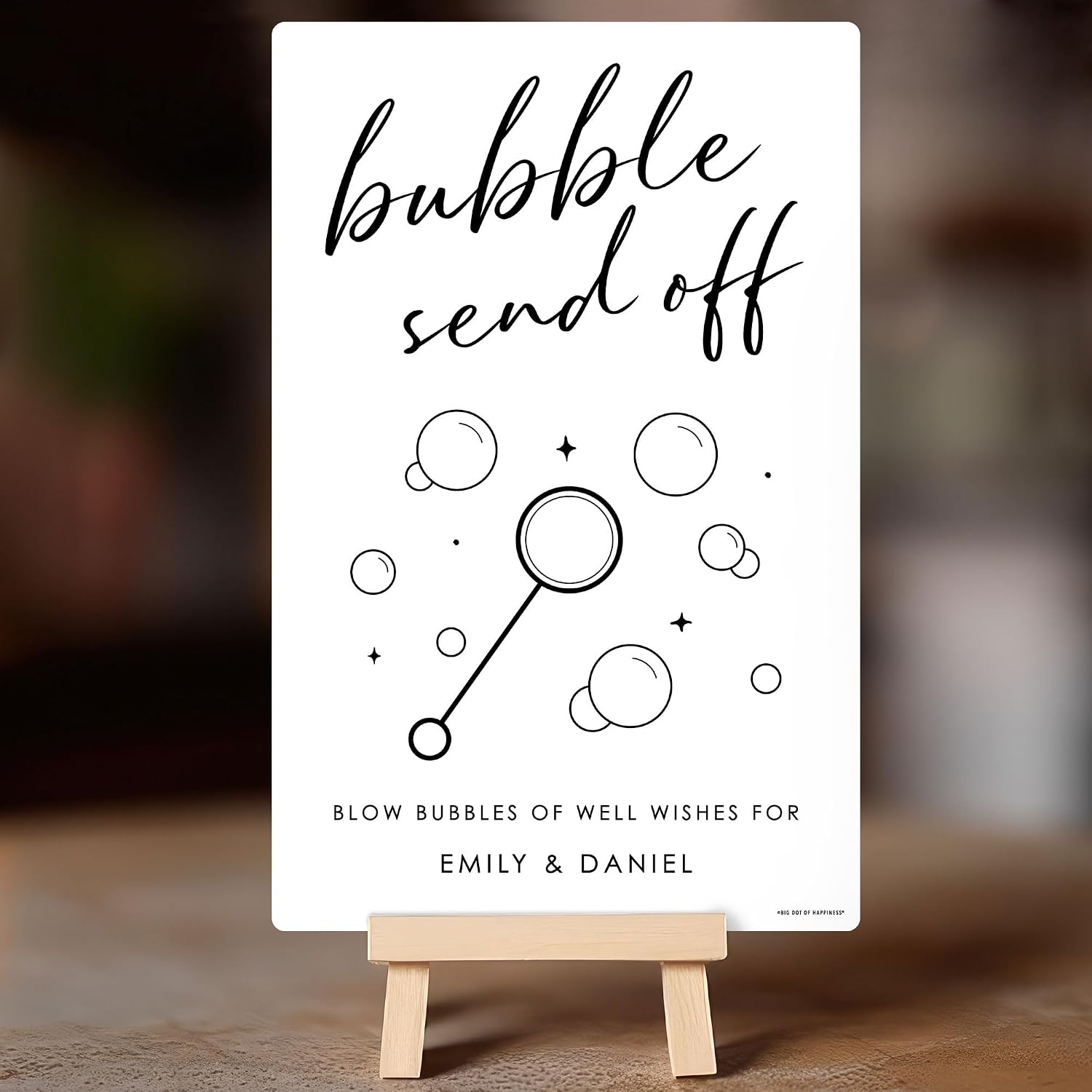 Big Dot of Happiness Personalized Bubble Send Off Wedding Sign, Add Custom Names, Wedding Tabletop Decor, Premium Matte Plastic Board, 11 x 17 inches