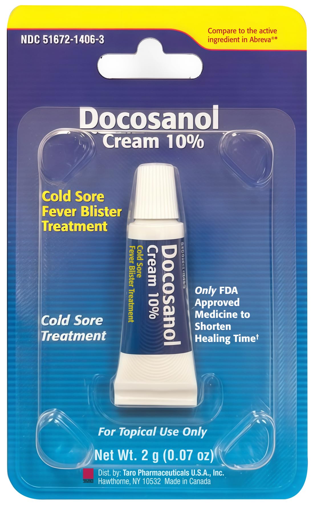 TARO Cold Sore/Fever Blister Treatment - Docosanol 10% Cream (0.07 oz - 1 Tube)