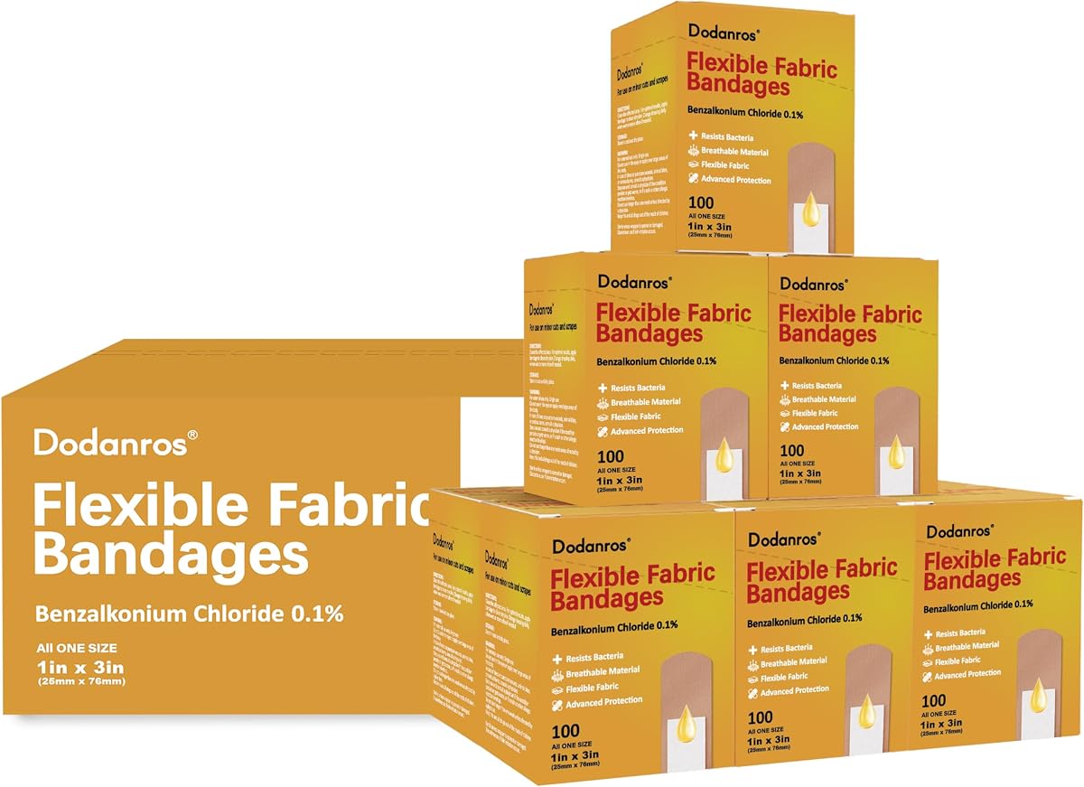 Bulk Case of 900 PCS Flexible Fabric Bandages, 1" x 3",Individual 9 Box Packaging,Include 0.1% Benzalkonium,Sterile, Breathable | Use for School, Hospital, Businesses, and First Aid Kits.