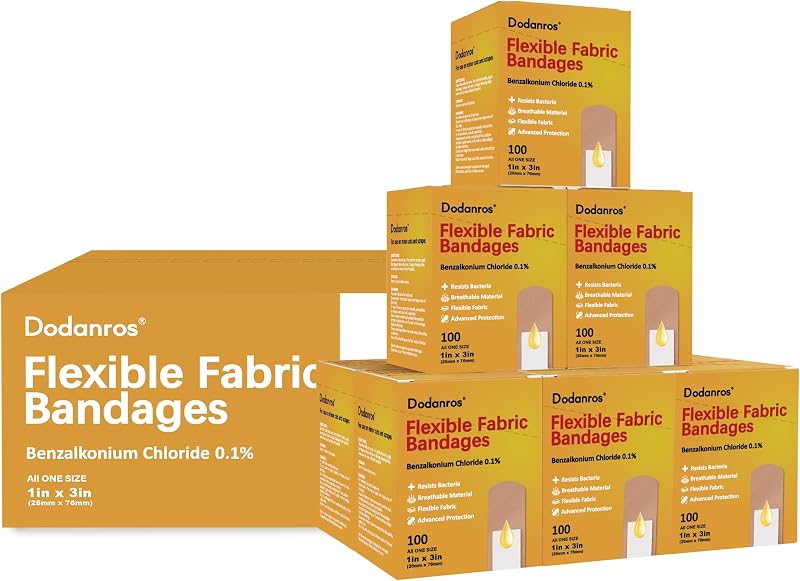 Bulk Case of 900 PCS Flexible Fabric Bandages, 1" x 3",Individual 9 Box Packaging,Include 0.1% Benzalkonium,Sterile, Breathable | Use for School, Hospital, Businesses, and First Aid Kits.