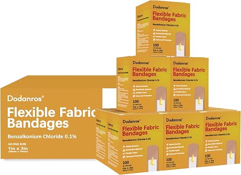 Dodanros Bulk Case of 900 PCS Flexible Fabric Bandages, 1" x 3",Individual 9 Box Packaging,Include 0.1% Benzalkonium,Sterile, Breathable | Use for School, Hospital, Businesses, and First Aid Kits.