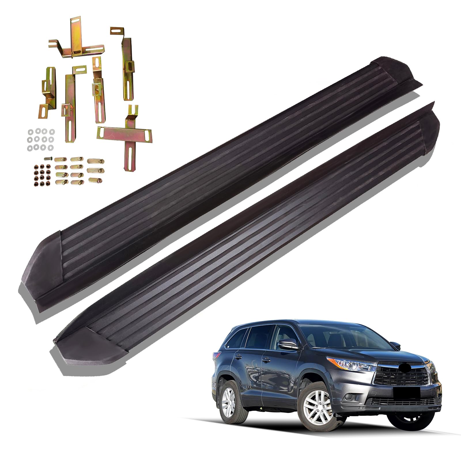 Photo 1 of Running Boards Compatible with Toyota Highlander 2014-2019, 2PCS Aluminum Side Step Rails Nerf Bars, 500LBS Load Capacity Non-Slip Black Step Bars, No-Drill Exterior Accessories for SUV