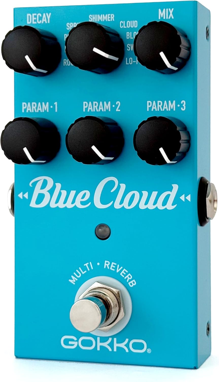 GOKKO GK-71 Bluecloud Multi-Reverb Guitar Pedal – 9 Reverb Modes (Room, Hall, Plate, Spring, Shimmer, Cloud, Bloom, Swell, Lo-Fi) – Stereo Input/Output, True Bypass, 9V DC