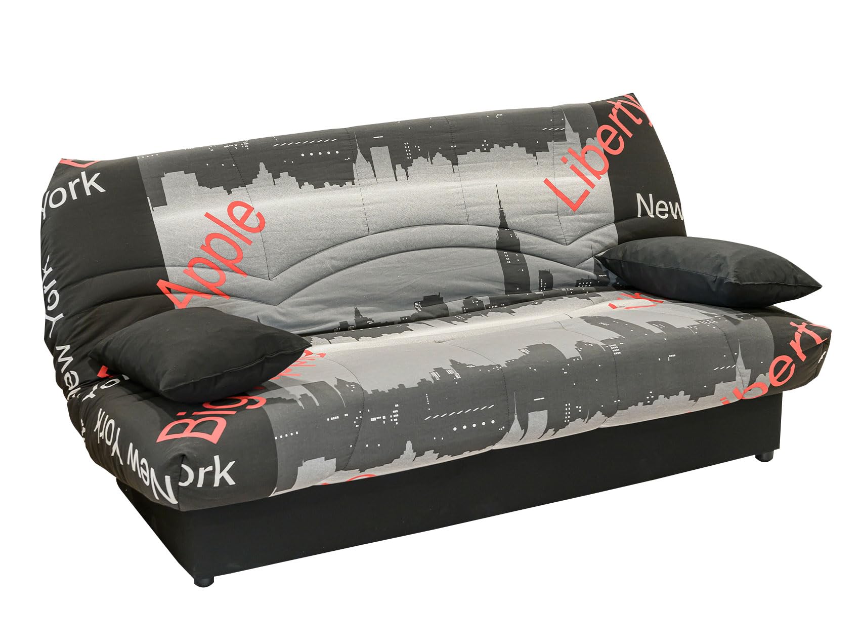 Clic Clac Veneza Canapé-Lit Convertible, Gris, Noir, Motif New York, avec 2 Coussins Inclus (New York)