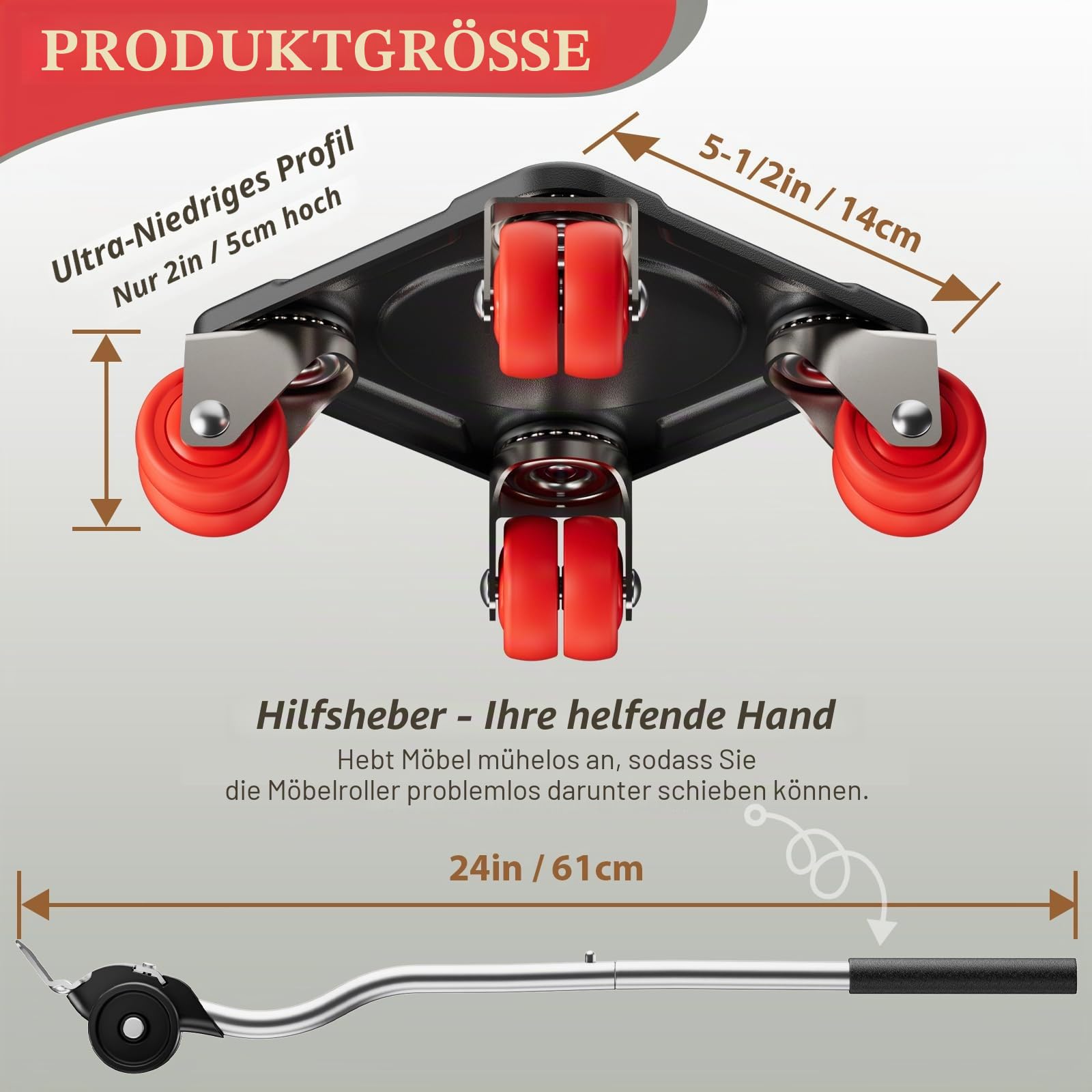 ONEON Möbel Transportrollen Set mit Möbelheber Schwere(8 Doppel-R.) | Möbelheber für schwere Möbel Transportroller mit Doppelrädern, Verstärkte Karbonstahl-Plattform bis 750 kg belastbar