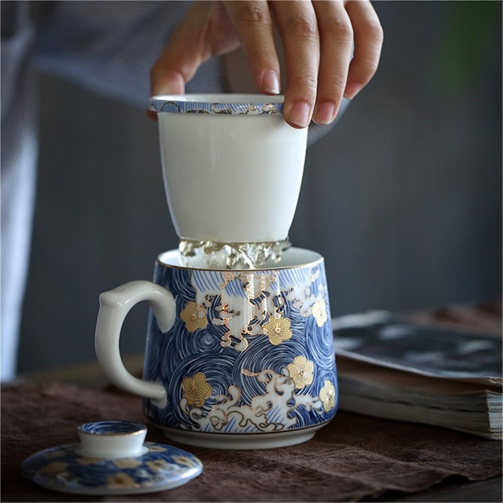 Tasse en céramique couleur émaillée ciel étoilé avec couvercle ceinture filtre tasse à thé grande capacité tasse de bureau trois pièces d'affaires