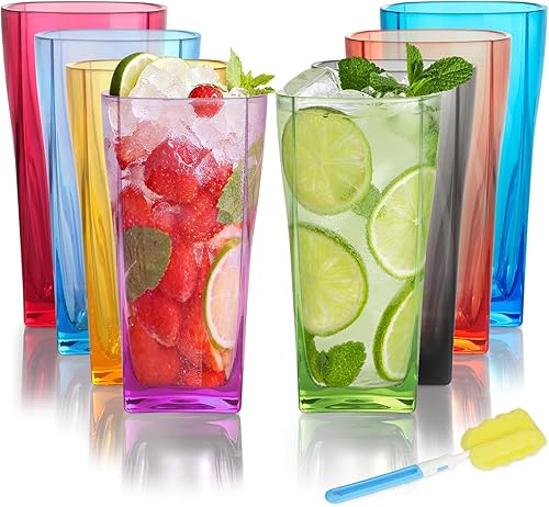 Miniatura 10 de Vasos de paja de trigo, vasos de plástico de 12 onzas reutilizables, juego de 6 vasos de plástico irrompibles para cocina, vasos de agua aptos para