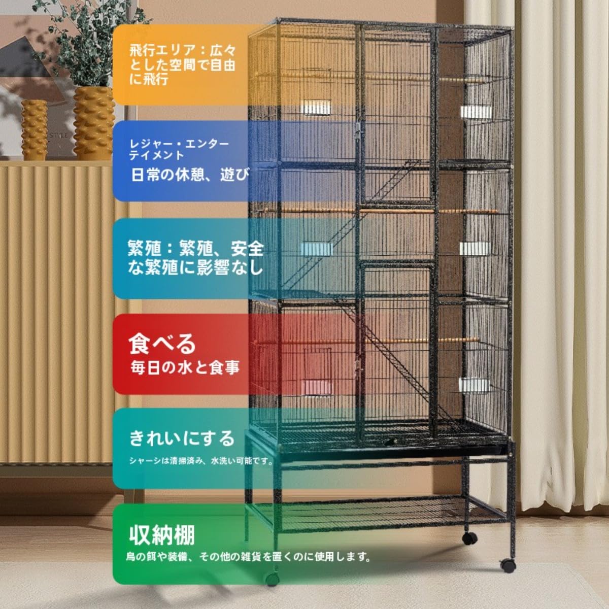 Amazon | 鳥かご 大型 オカメインコ対応 インコ用ケージ 多頭飼育 三層
