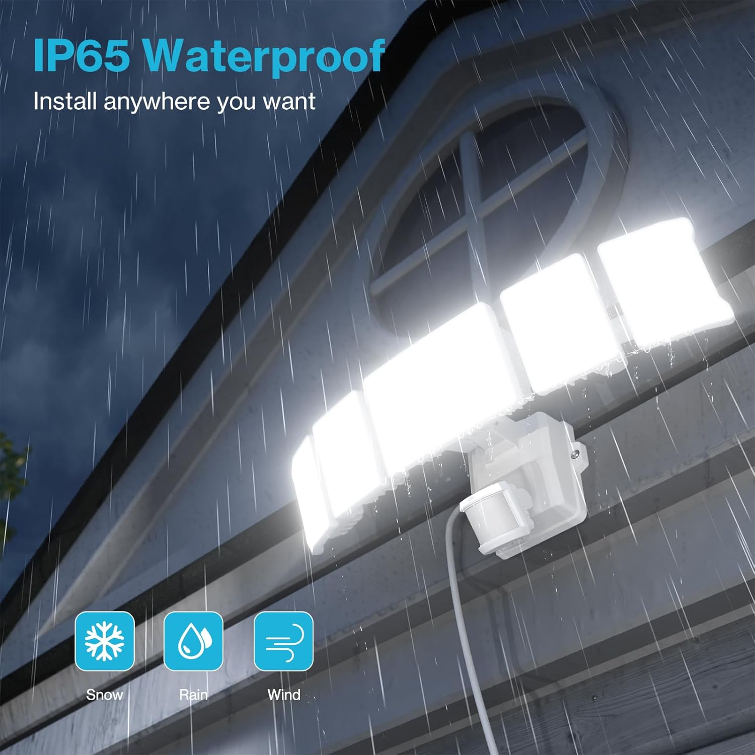 Olafus 180W Motion Sensor Outdoor Light Plug in, 18000LM Motion Flood Light Dusk to Dawn, IP65 Waterproof Exterior LED Security Lights, 5 Heads Motion Detector Yard Lights for Garage Backyard - White