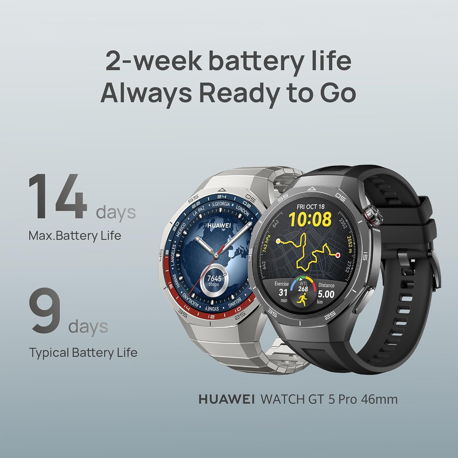 HUAWEI WATCH GT 5 Pro 46 mm smartwatch dla mężczyzn, stop tytanu, zegarek golfowy, śledzenie stanu zdrowia, monitorowanie EKG, czas pracy baterii do 14 dni, GPS, połączenie Bluetooth, kompatybilny z