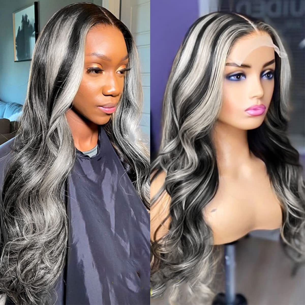 22 24 26 Inch Body Wave Human Hair Bundles Highlight P4/Grey Weave Bundles Human Hair 12A Unprocessed Brazilian Virgin Quick Weave Hair Extension for Black Women