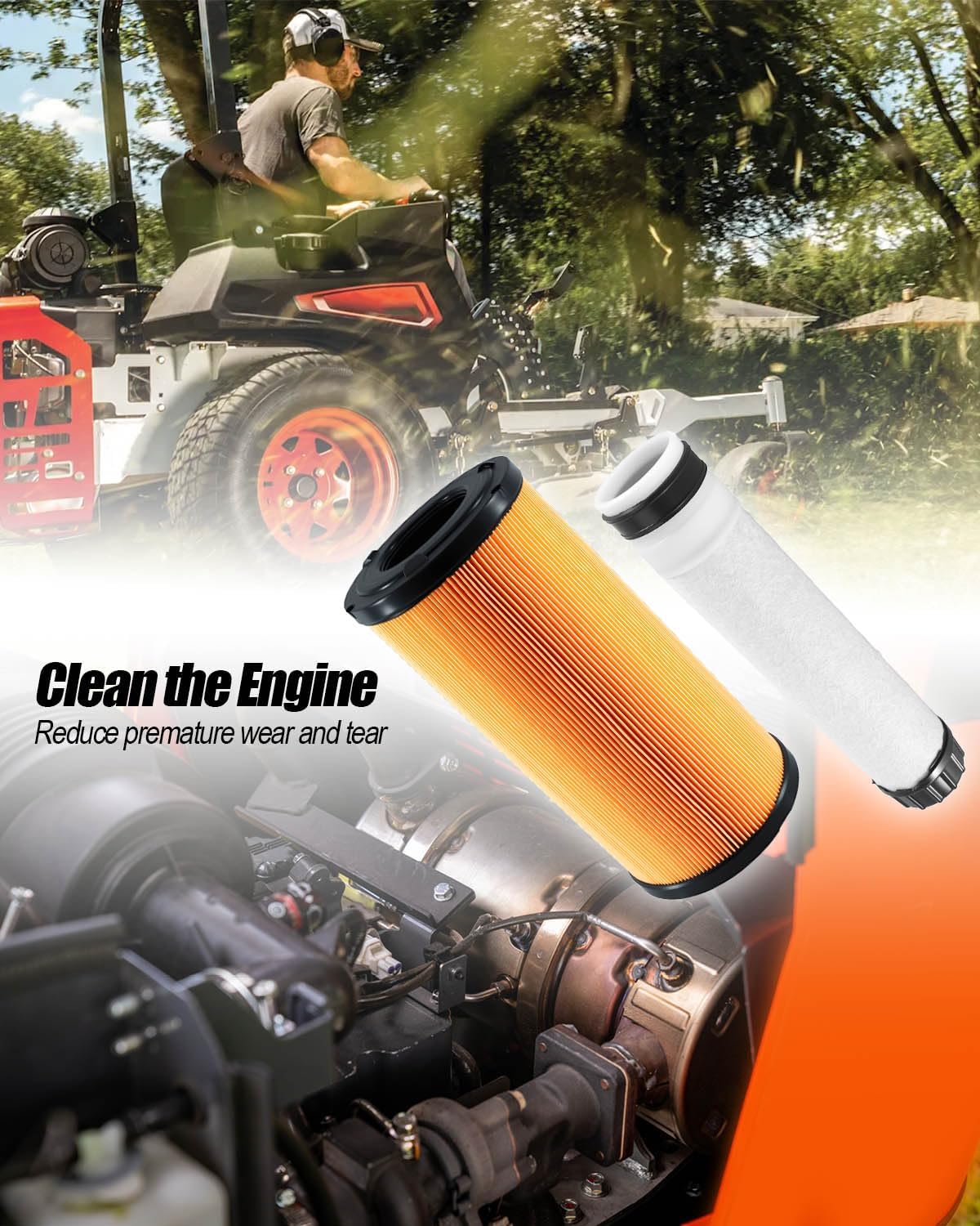Outer Inner Air Filter Kit Compatible with Massey Ferguson 1528 1529 1531 1635 ZT29 ZT33 AGCO ST28A Hallenger MT255B Replaces 3607884M91 6241353M91 3607884M92
