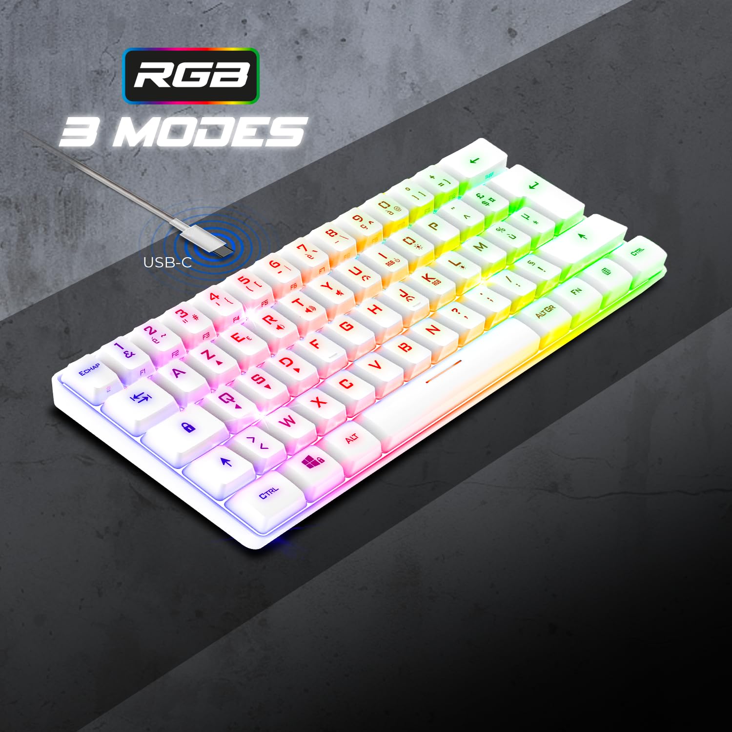 Spirit Of Gamer, Pack Clavier Souris Gamer Filaire RGB Blanc, Clavier Semi-Mecanique Format Compact TKL 60%, Souris Gaming 8 Boutons Programmables avec 13 Effets de Rétroéclairage