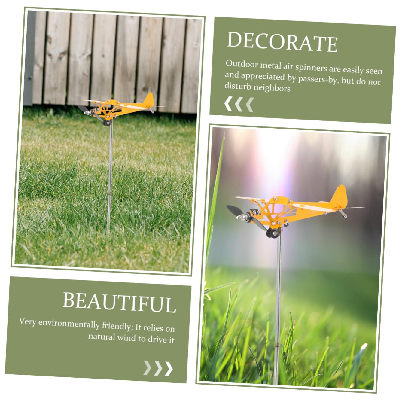 Toyvian 2 Stück Metall Flugzeug Windspinner Garten Dekoration Robuste Windskulptur für Außenbereich für Gartenliebhaber Gelb Wetterbeständig und Langlebig