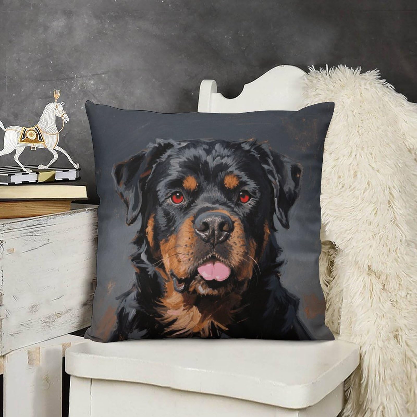 FodPand Boho Farmhouse Cool Rottweiler Dog Pillow Covers with Hidden Zipper 24x24 Soft Plush Cushion Cover Decorative Throw Pillow Cases for Couch Bed Sofa Living Room Indoor Outdoor Home Decor