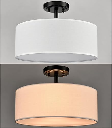 Vista 29 de Lámpara de techo semiempotrada dorada regulable de 15 pulgadas con pantalla de tambor, lámpara LED de latón, para dormitorio, pasillo, sala de Dorado