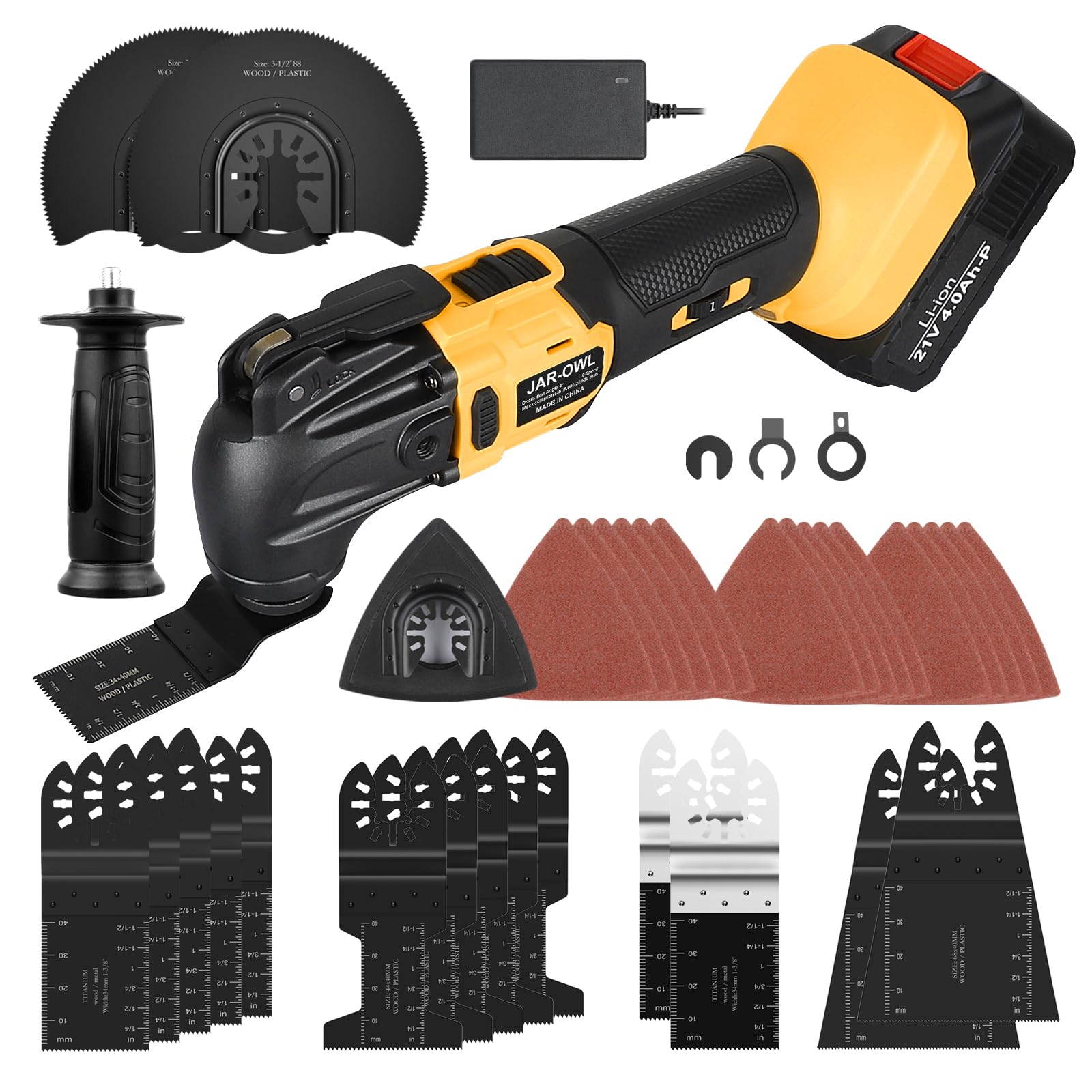 21V Cordless Oscillating Tool Kit, 6 Variable Speed Brushless Oscillating Tool with 35pcs Accessories, Max 20500 OPM 4.0Ah Battery 4° Oscillating Angle Multi Tool for Cutting Wood Drywall Nail Sanding