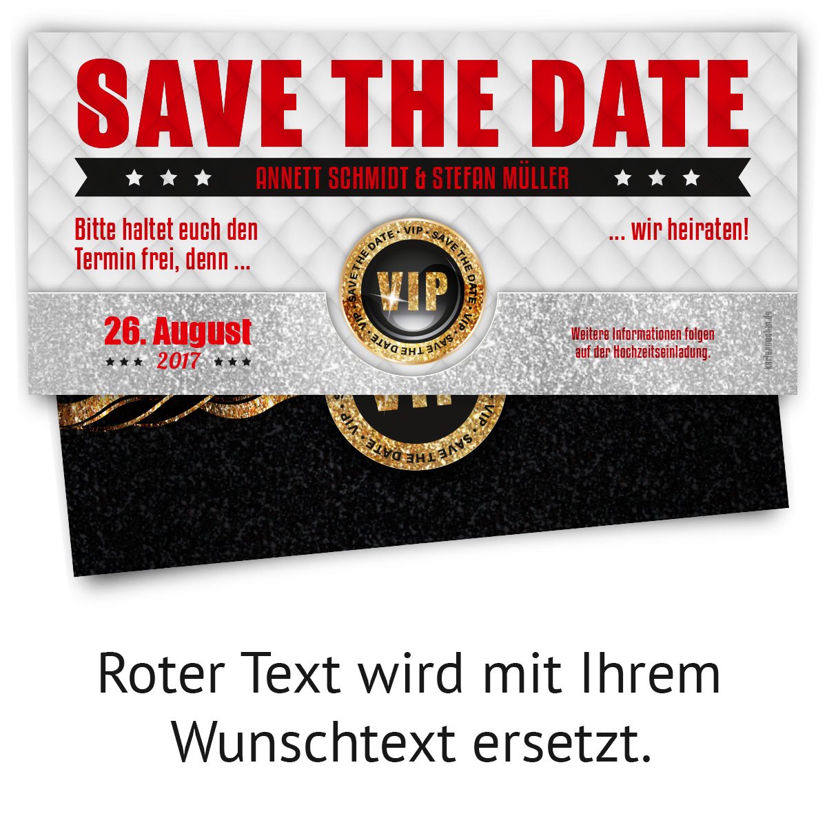 Save the Date Karten zur Hochzeit (100 Stück) - VIP Gold - Hochzeitskarten