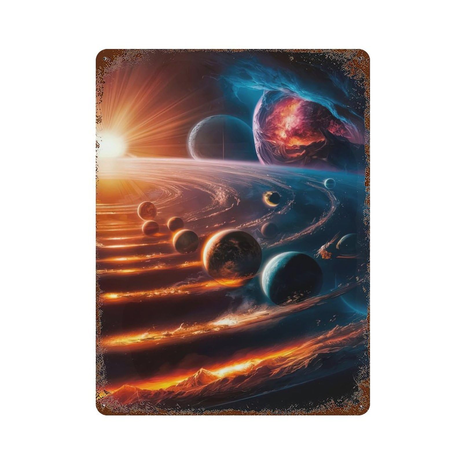 Garage Style Galactic Dance of Orbits Distressed Metal Wall Sign 15.7"x11.8", Novelty Wall Decor for Bar And Workshop