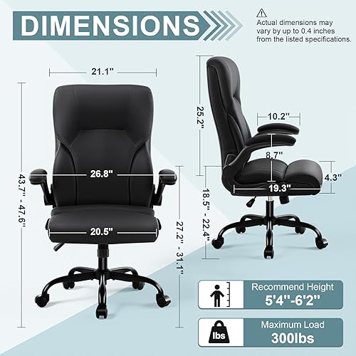 Miniatura 3 de Silla de oficina ejecutiva, silla de escritorio ergonómica y cómoda con reposabrazos y ruedas abatibles acolchados, piel sintética, resistente,