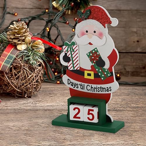 Miniatura 5 de Sfozstra Calendario de cuenta regresiva de números de Adviento de Navidad, decoración de calendario de mesa con números cuadrados de madera,