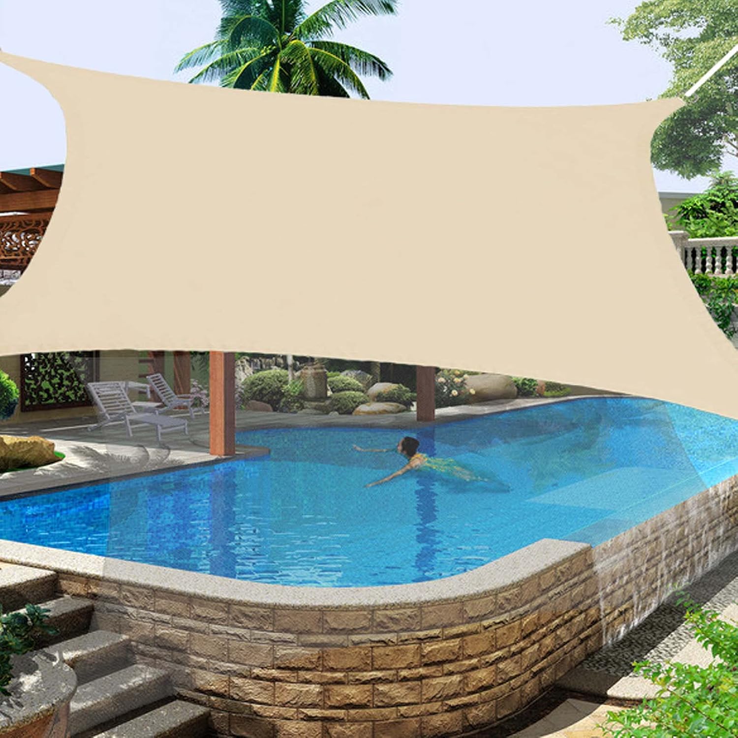 7x13ft Waterproof Sun Shade Sail, Sun Shade Canopy Rectangle, Heavy Duty Shade Sail, UV Block Sunscreen Sail Awning for Outside Backyard Garden Patio
