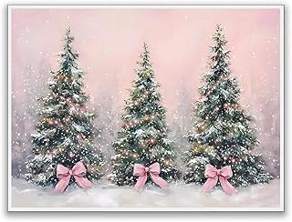 Elegant Coquette Christmas Tree Art Print with Pink Bow, Winter Pine Tre...