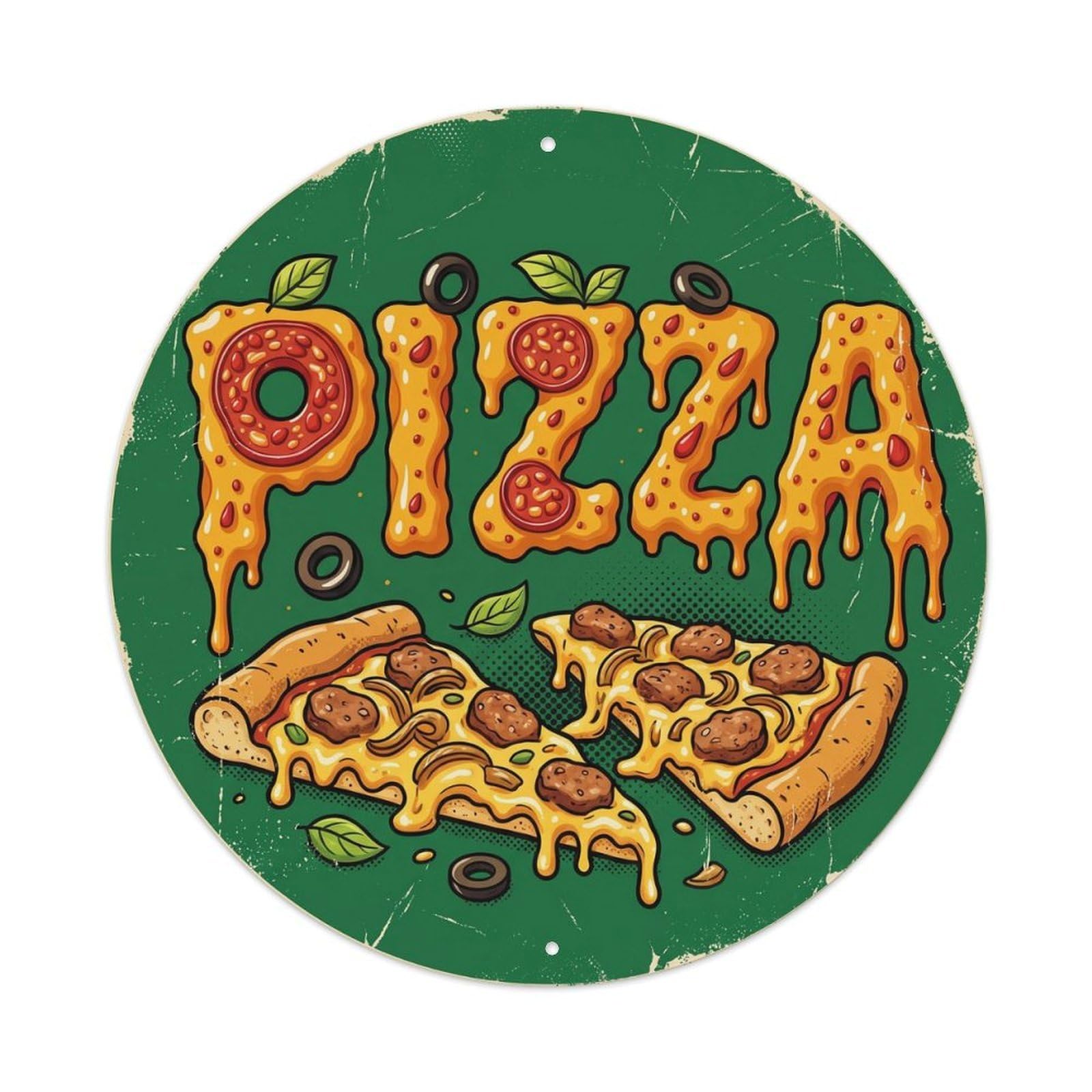 Huiyhb 8X8inch(20X20cm) Vintage Pizza Slice Fennel Sausage Metal Tin Sign