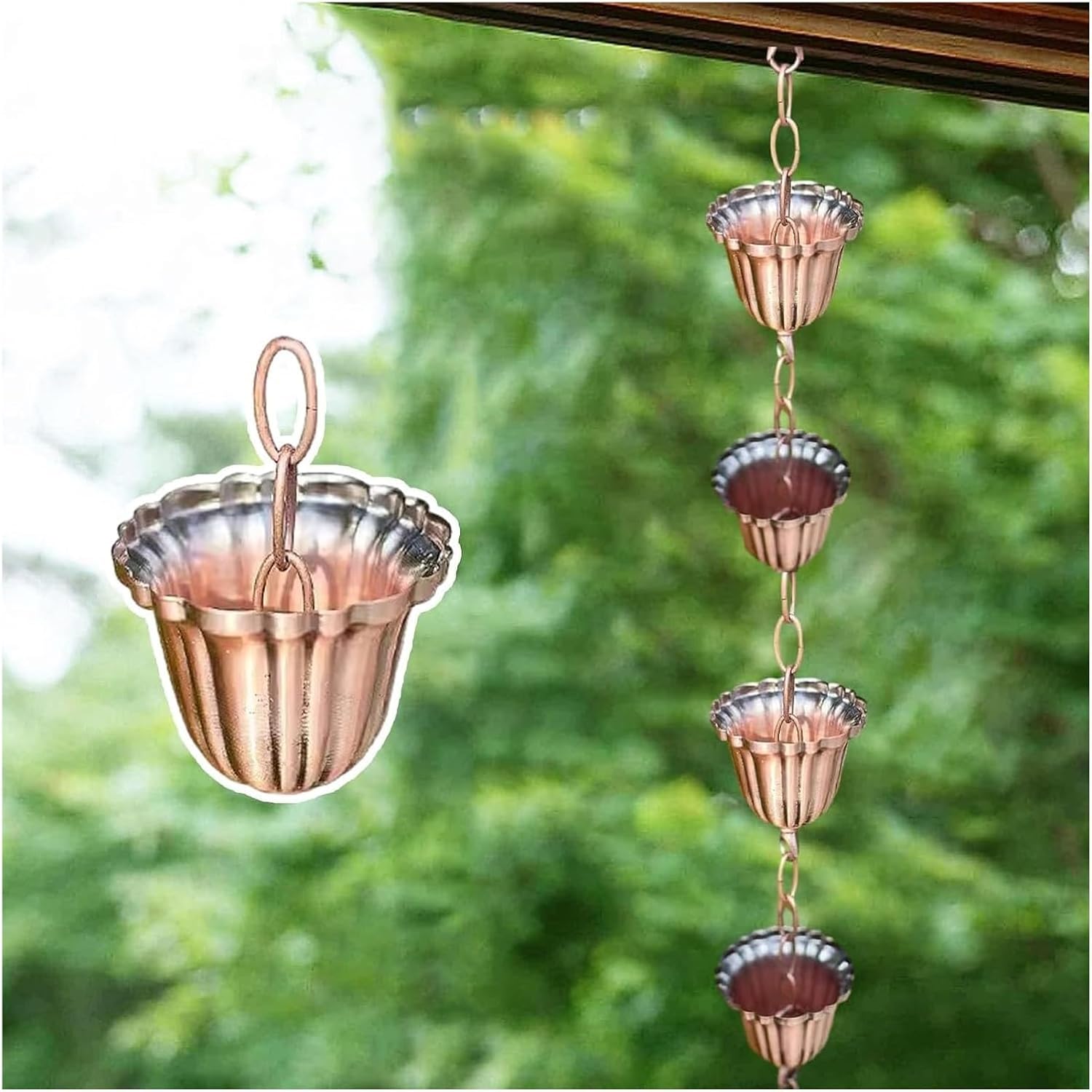 Rain Chains，Decor Rain Chain ， Rain Chain,Rain Catcher Chain Japanese for Outdoor Decor, Thick Iron Flower Cups Rain Catcher Diverter(Style7,2.6m/8.5ft)