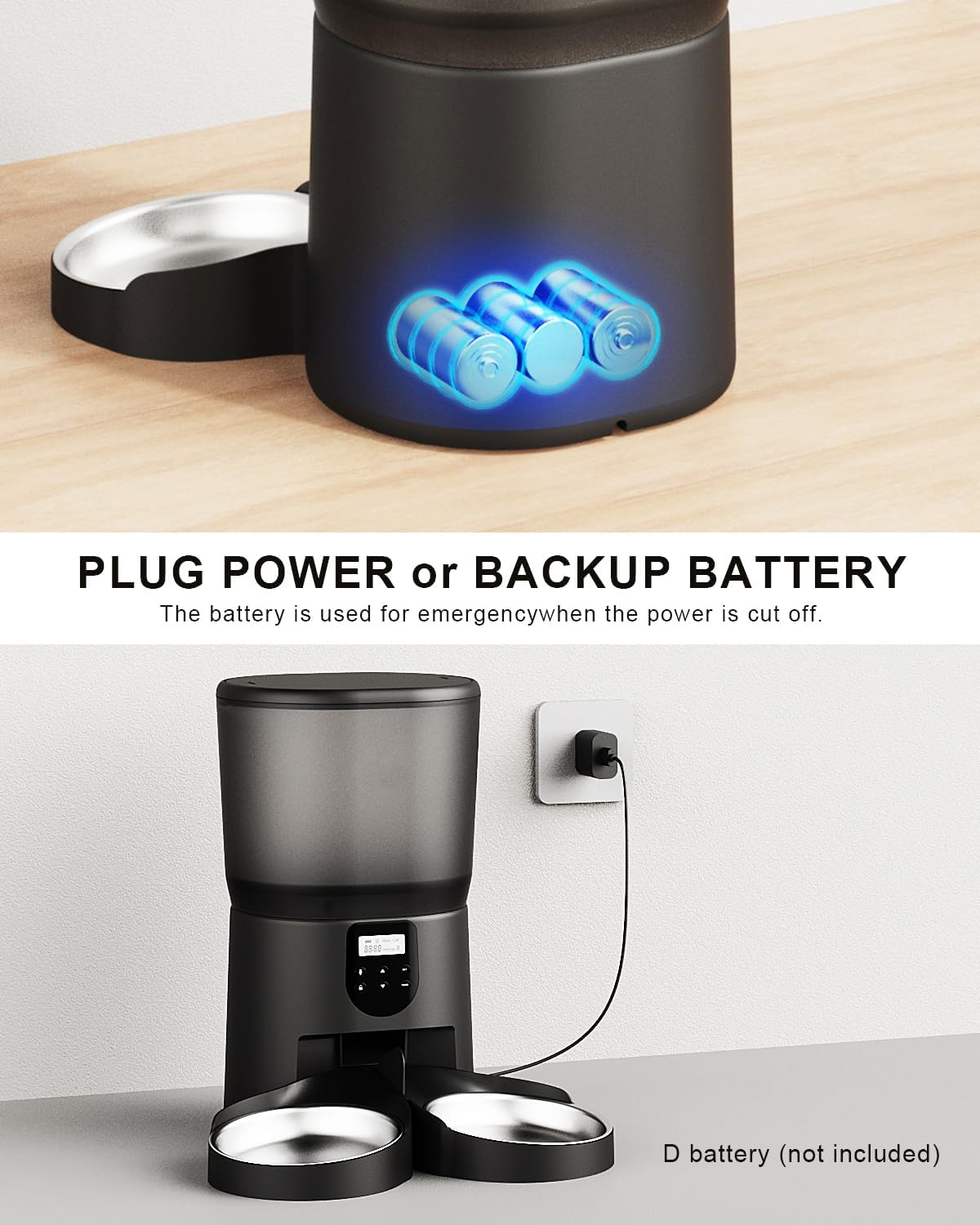 Automatic Cat Feeders for 2Cats, 6L/25cup Automatic Cat Food Dispenser with 2 Stainless Pet Bowls,10s Meal Call Timer Setting 20 Portions 6Meals Per Day, Timed Pet Feeder for Cats Dog Indoor Dry Food