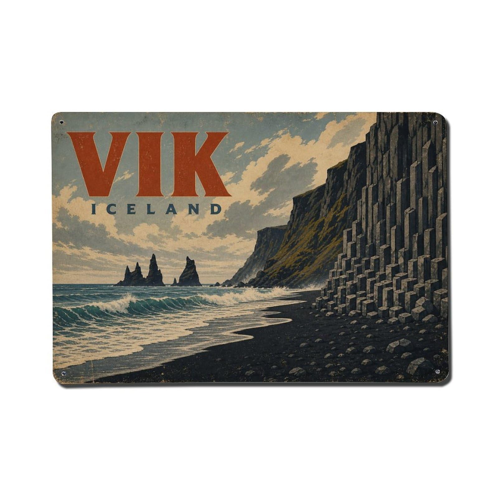 Retro Travel Iceland Vik 1 Metal Tin Sign Plaque Wall Decor for Cafe, Club Bar, Office, Garden Metal Poster 8x12Inch